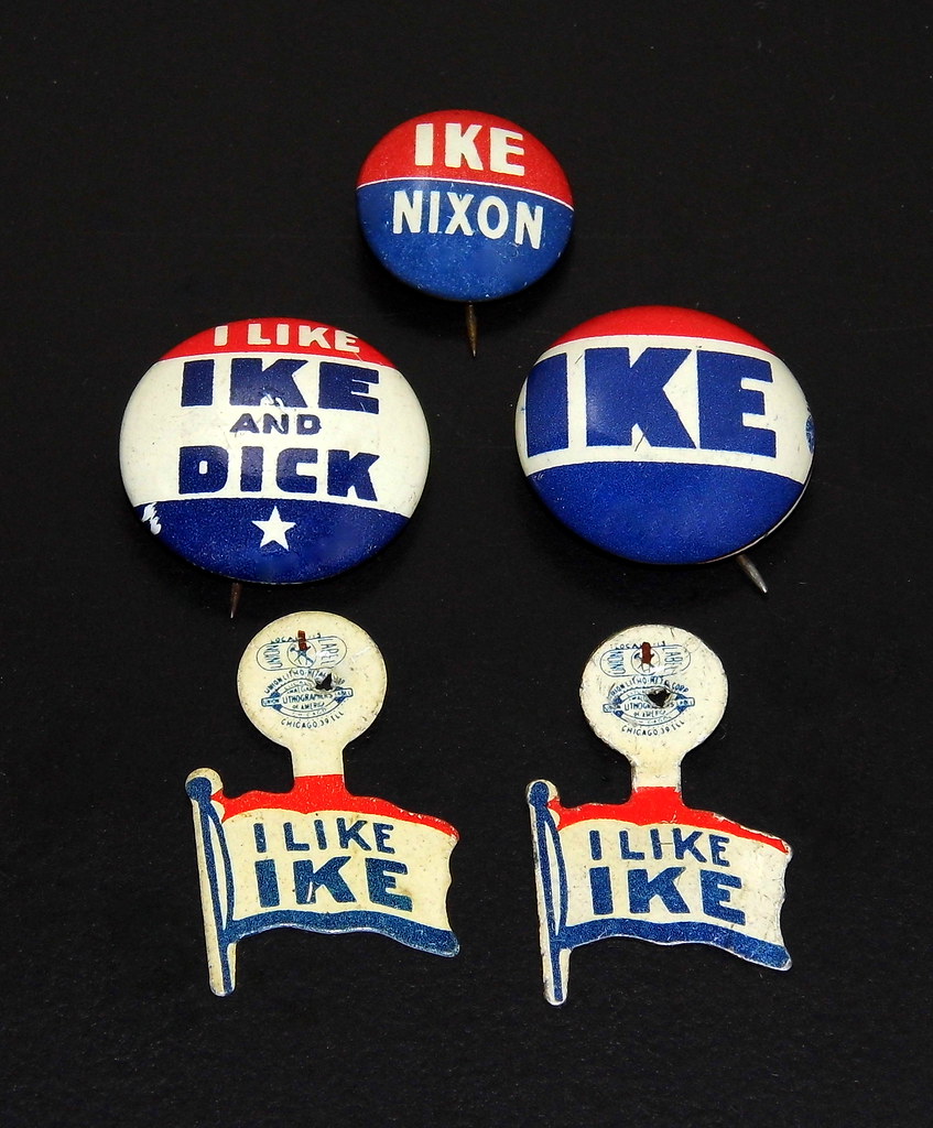 Political collectibles include campaign items such as these campaign buttons for Ike and Dick (Nixon)